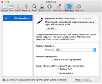 Telephone Number Detection extension