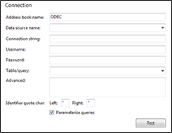 ODBC integration configuration screen
