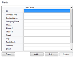 ODBC integration Fields configuration screen