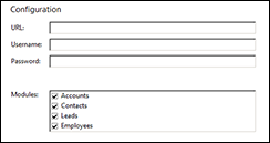 Sugar CRM integration configuration screen