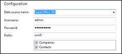 SuperOffice CRM integration configuration screen